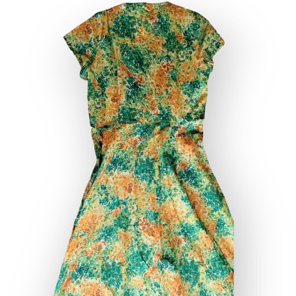 Vintage 1960s 1970s Floral Dress Green Orange Yellow Mad Men S/M Retro Outfit - Picture 8 of 15